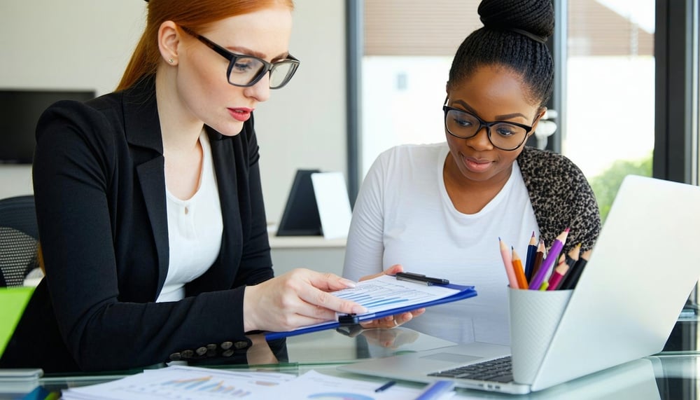 A professional accountant assisting a client with QuickBooks